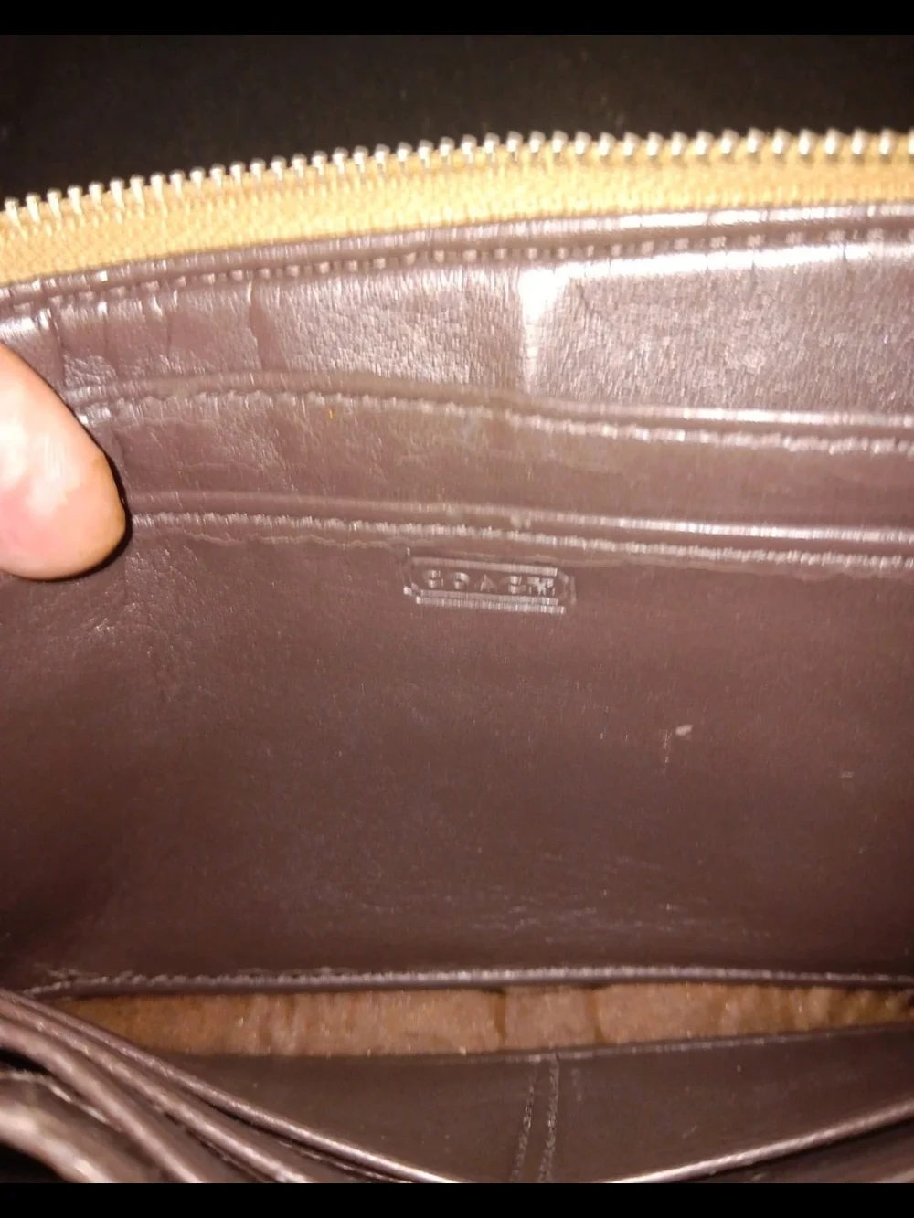 Coach Tan Signature Canvas Wristlet with Brown Leather Trim